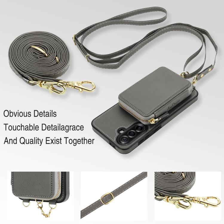 For Samsung Galaxy A36 5G AwQuer 2 in 1 Crossbody Zipper Wallet Leather Back Phone Case