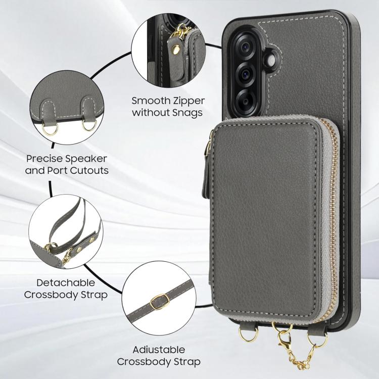 For Samsung Galaxy A36 5G AwQuer 2 in 1 Crossbody Zipper Wallet Leather Back Phone Case
