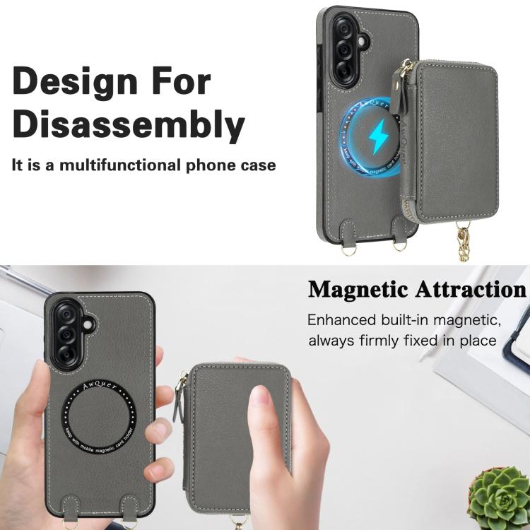 For Samsung Galaxy A36 5G AwQuer 2 in 1 Crossbody Zipper Wallet Leather Back Phone Case