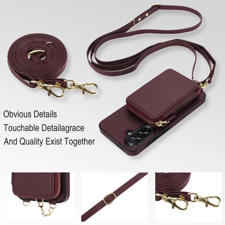 For Samsung Galaxy A36 5G AwQuer 2 in 1 Crossbody Zipper Wallet Leather Back Phone Case