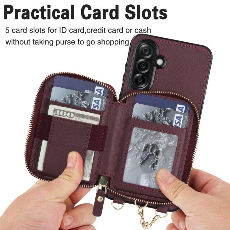 For Samsung Galaxy A36 5G AwQuer 2 in 1 Crossbody Zipper Wallet Leather Back Phone Case