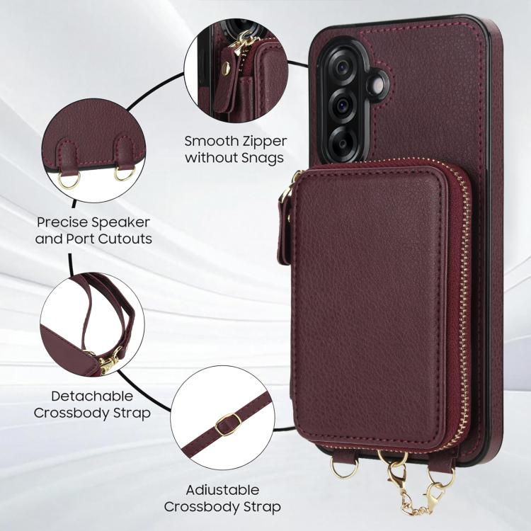 For Samsung Galaxy A36 5G AwQuer 2 in 1 Crossbody Zipper Wallet Leather Back Phone Case