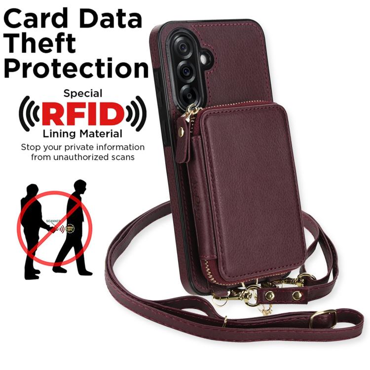 For Samsung Galaxy A36 5G AwQuer 2 in 1 Crossbody Zipper Wallet Leather Back Phone Case