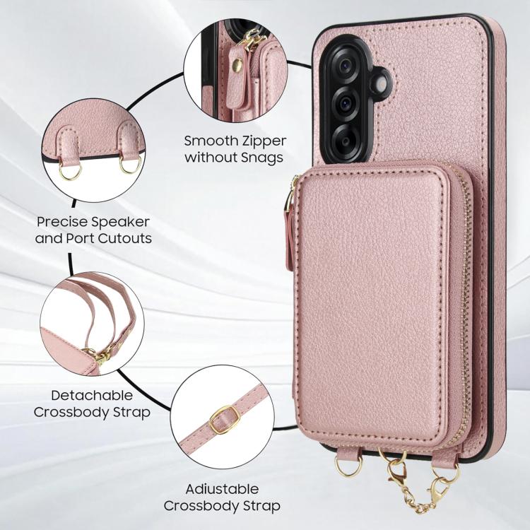 For Samsung Galaxy A36 5G AwQuer 2 in 1 Crossbody Zipper Wallet Leather Back Phone Case
