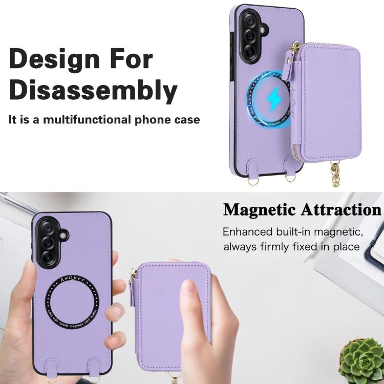 For Samsung Galaxy A36 5G AwQuer 2 in 1 Crossbody Zipper Wallet Leather Back Phone Case