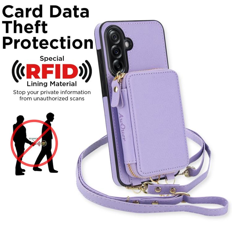 For Samsung Galaxy A36 5G AwQuer 2 in 1 Crossbody Zipper Wallet Leather Back Phone Case