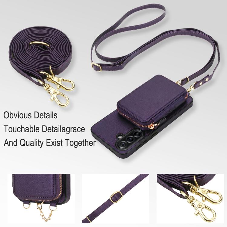 For Samsung Galaxy A36 5G AwQuer 2 in 1 Crossbody Zipper Wallet Leather Back Phone Case