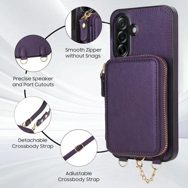 For Samsung Galaxy A36 5G AwQuer 2 in 1 Crossbody Zipper Wallet Leather Back Phone Case