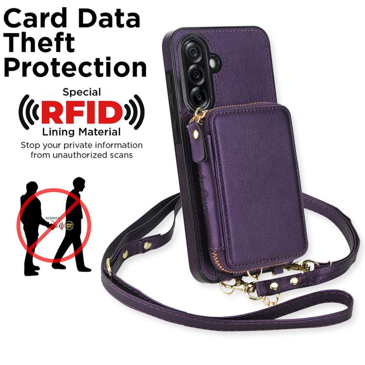 For Samsung Galaxy A36 5G AwQuer 2 in 1 Crossbody Zipper Wallet Leather Back Phone Case