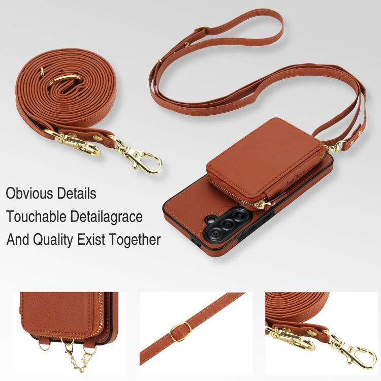 For Samsung Galaxy A36 5G AwQuer 2 in 1 Crossbody Zipper Wallet Leather Back Phone Case