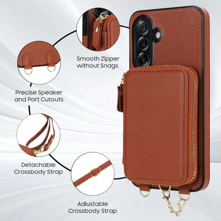 For Samsung Galaxy A36 5G AwQuer 2 in 1 Crossbody Zipper Wallet Leather Back Phone Case