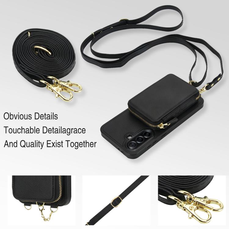 For Samsung Galaxy A56 5G AwQuer 2 in 1 Crossbody Zipper Wallet Leather Back Phone Case