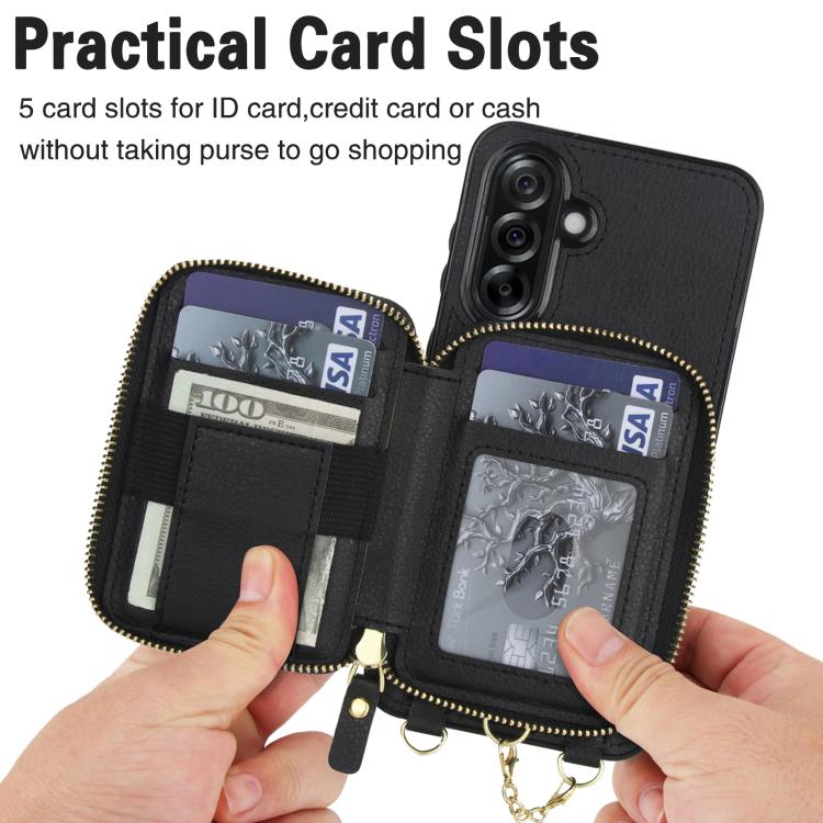 For Samsung Galaxy A56 5G AwQuer 2 in 1 Crossbody Zipper Wallet Leather Back Phone Case