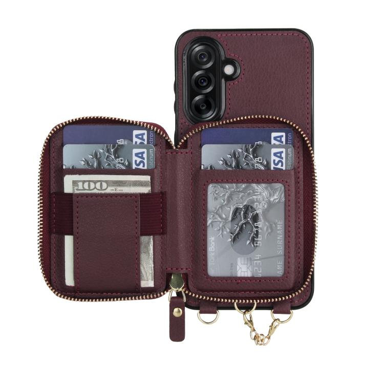 For Samsung Galaxy A56 5G AwQuer 2 in 1 Crossbody Zipper Wallet Leather Back Phone Case