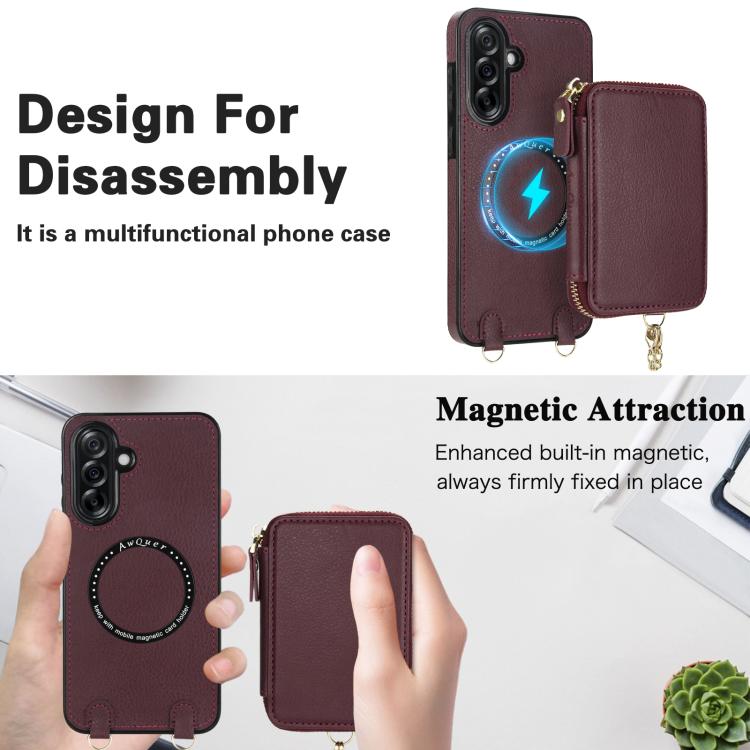 For Samsung Galaxy A56 5G AwQuer 2 in 1 Crossbody Zipper Wallet Leather Back Phone Case