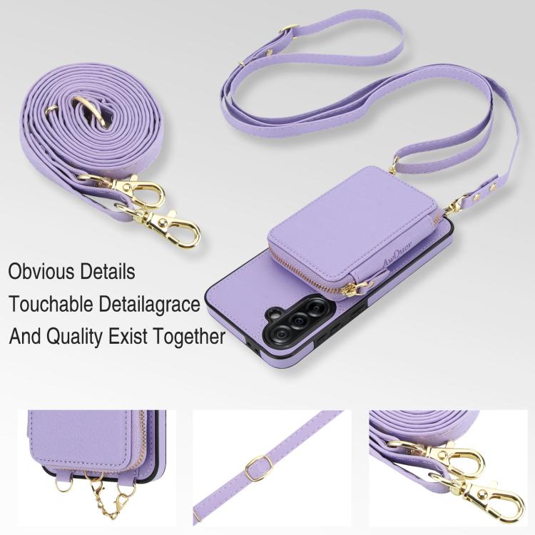For Samsung Galaxy A56 5G AwQuer 2 in 1 Crossbody Zipper Wallet Leather Back Phone Case
