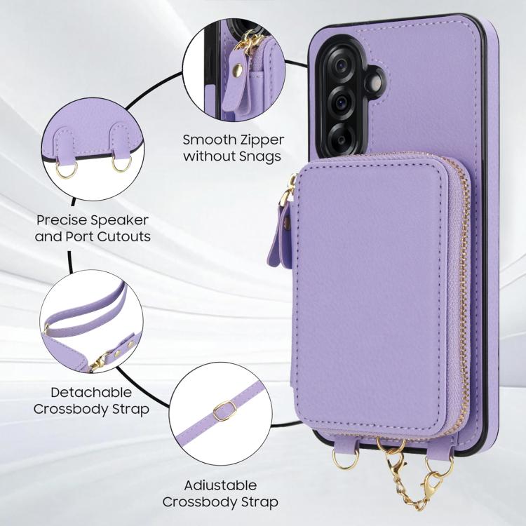 For Samsung Galaxy A56 5G AwQuer 2 in 1 Crossbody Zipper Wallet Leather Back Phone Case