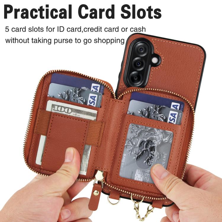 For Samsung Galaxy A56 5G AwQuer 2 in 1 Crossbody Zipper Wallet Leather Back Phone Case