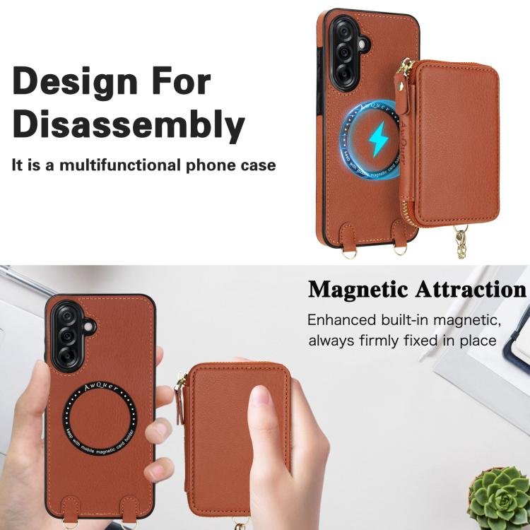 For Samsung Galaxy A56 5G AwQuer 2 in 1 Crossbody Zipper Wallet Leather Back Phone Case