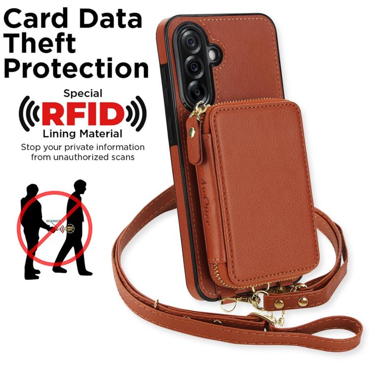 For Samsung Galaxy A56 5G AwQuer 2 in 1 Crossbody Zipper Wallet Leather Back Phone Case