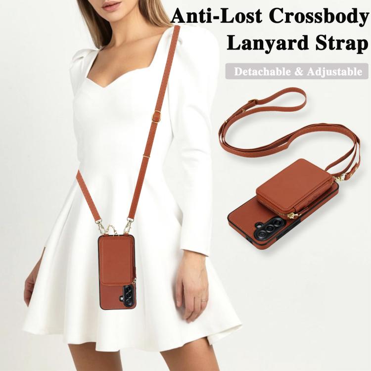For Samsung Galaxy A56 5G AwQuer 2 in 1 Crossbody Zipper Wallet Leather Back Phone Case