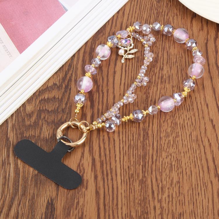 Flower Pendant Crystal Beaded Chain Anti-lost Mobile Phone Short Wrist Strap
