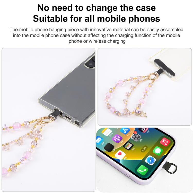 Flower Pendant Crystal Beaded Chain Anti-lost Mobile Phone Short Wrist Strap