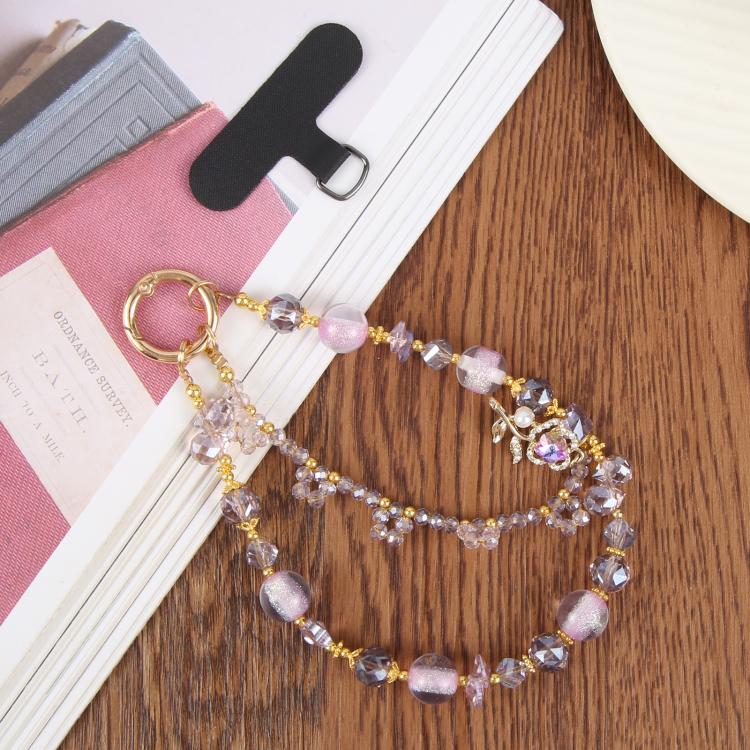 Flower Pendant Crystal Beaded Chain Anti-lost Mobile Phone Short Wrist Strap