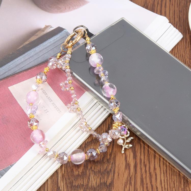 Flower Pendant Crystal Beaded Chain Anti-lost Mobile Phone Short Wrist Strap