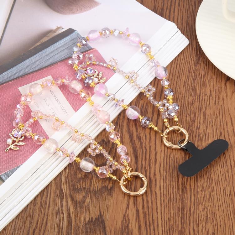 Flower Pendant Crystal Beaded Chain Anti-lost Mobile Phone Short Wrist Strap