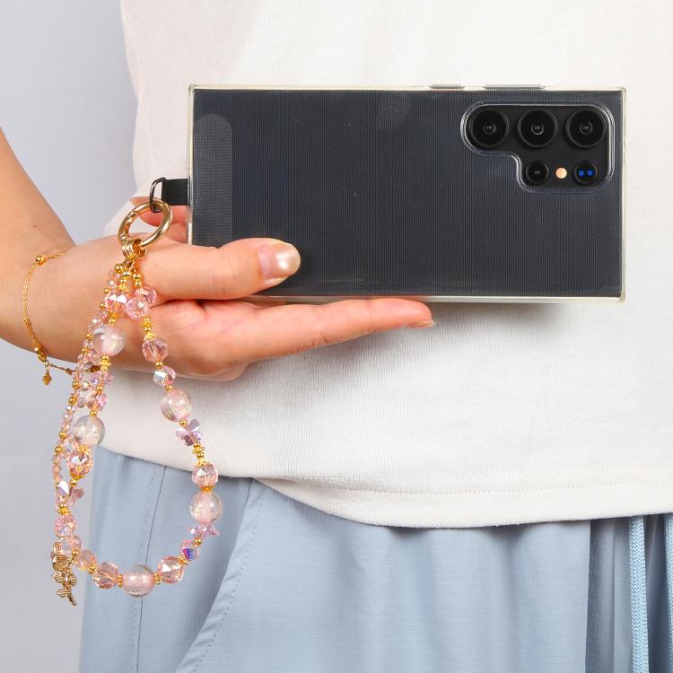 Flower Pendant Crystal Beaded Chain Anti-lost Mobile Phone Short Wrist Strap