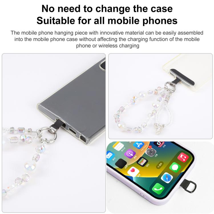 Fish Tail Pendant Crystal Beaded Chain Anti-lost Mobile Phone Short Wrist Strap