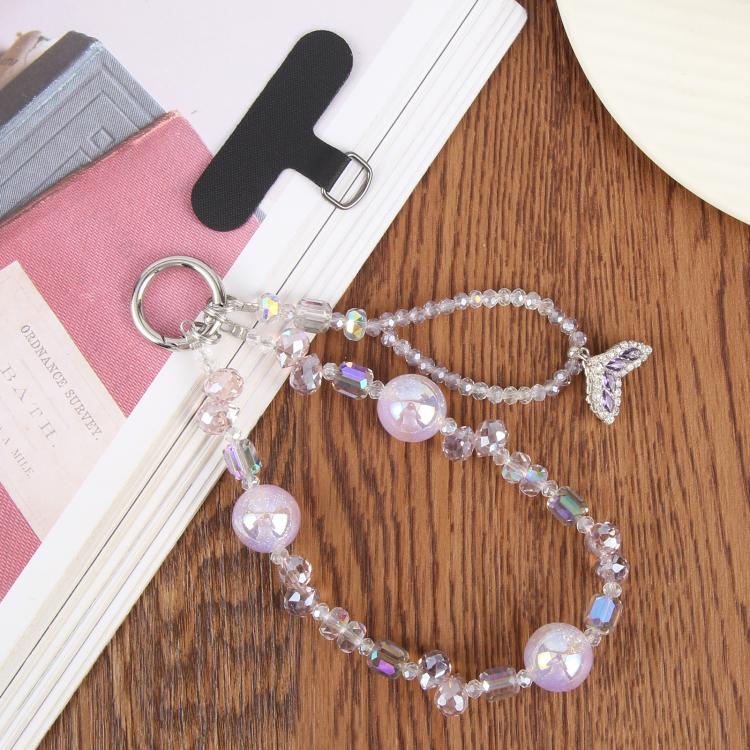 Fish Tail Pendant Crystal Beaded Chain Anti-lost Mobile Phone Short Wrist Strap