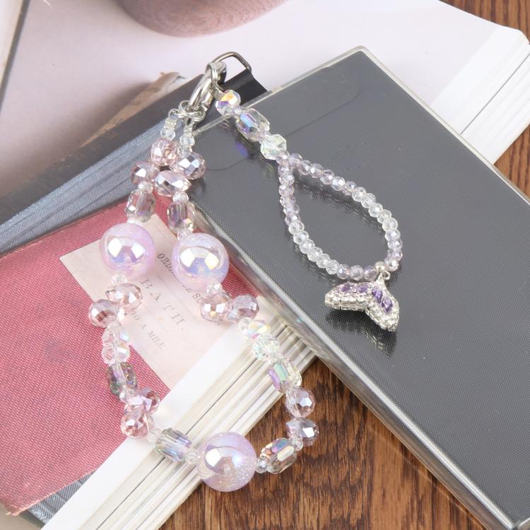 Fish Tail Pendant Crystal Beaded Chain Anti-lost Mobile Phone Short Wrist Strap