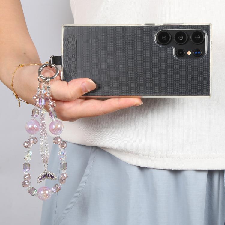 Fish Tail Pendant Crystal Beaded Chain Anti-lost Mobile Phone Short Wrist Strap