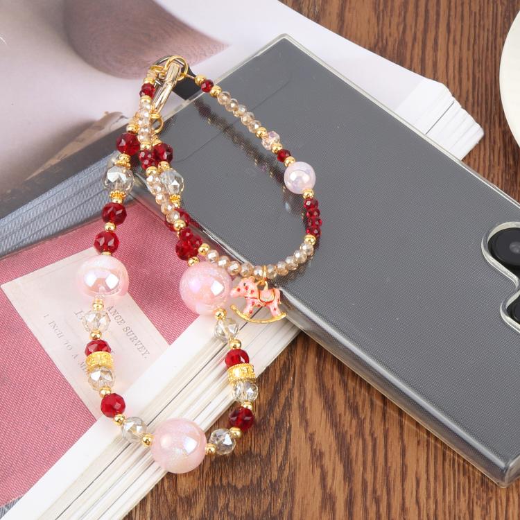 Horse Pendant Crystal Beaded Chain Anti-lost Mobile Phone Short Wrist Strap
