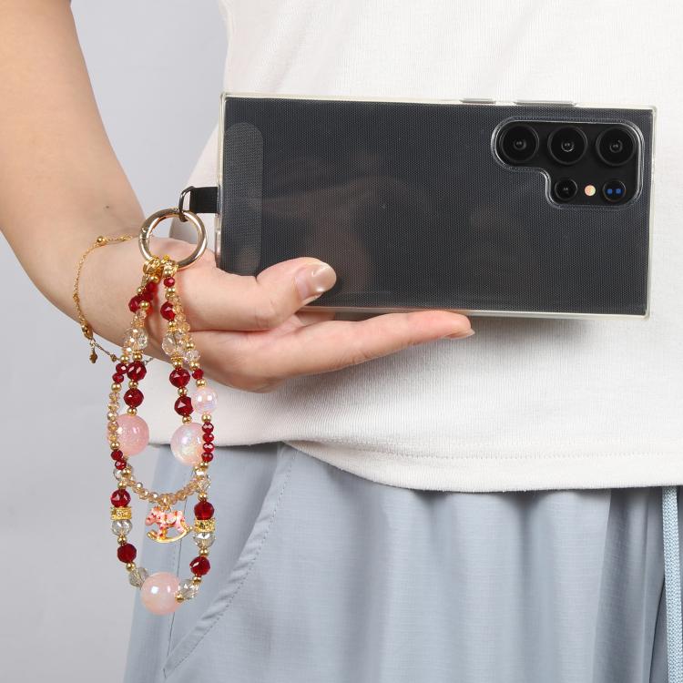 Horse Pendant Crystal Beaded Chain Anti-lost Mobile Phone Short Wrist Strap