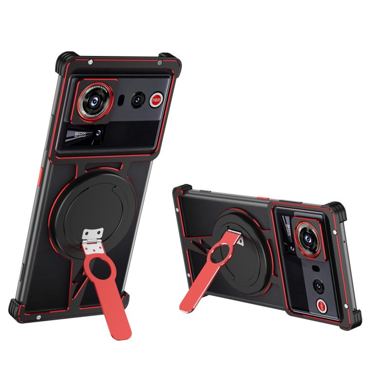 For ZTE nubia Z80 Ultra Hollow Borderless MagSafe Aluminum Alloy Phone Case with Detachable Rotation Holder