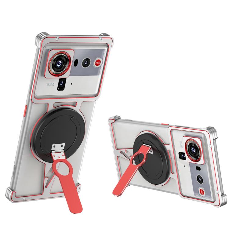 For ZTE nubia Z80 Ultra Hollow Borderless MagSafe Aluminum Alloy Phone Case with Detachable Rotation Holder