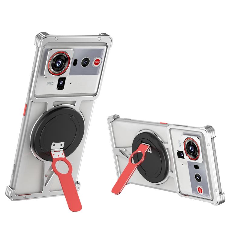 For ZTE nubia Z80 Ultra Hollow Borderless MagSafe Aluminum Alloy Phone Case with Detachable Rotation Holder
