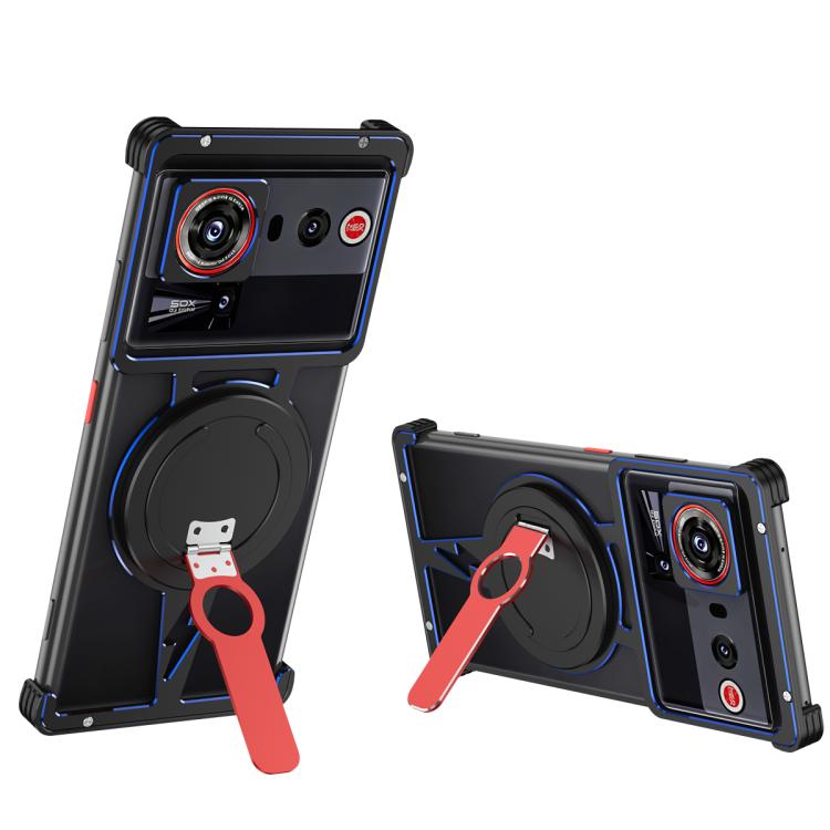 For ZTE nubia Z70 Ultra Hollow Borderless MagSafe Aluminum Alloy Phone Case with Detachable Rotation Holder