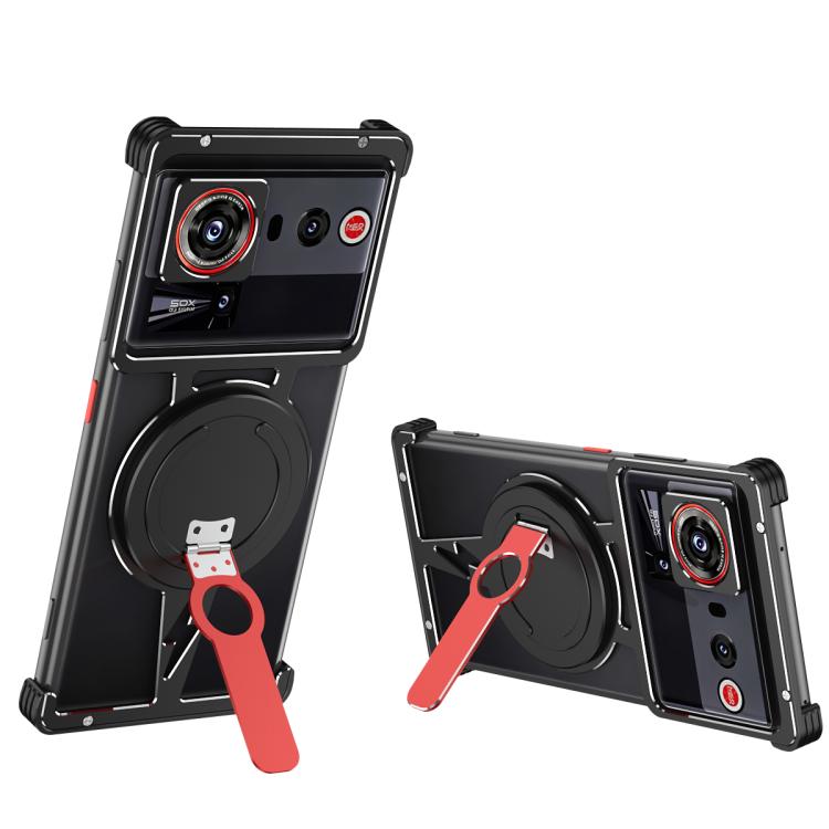 For ZTE nubia Z70 Ultra Hollow Borderless MagSafe Aluminum Alloy Phone Case with Detachable Rotation Holder