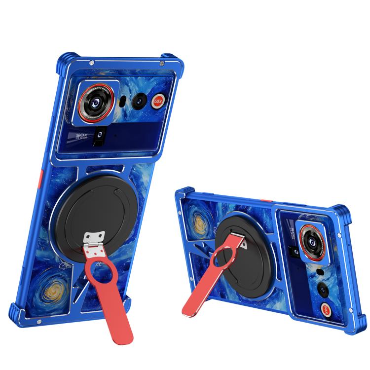 For ZTE nubia Z70 Ultra Hollow Borderless MagSafe Aluminum Alloy Phone Case with Detachable Rotation Holder