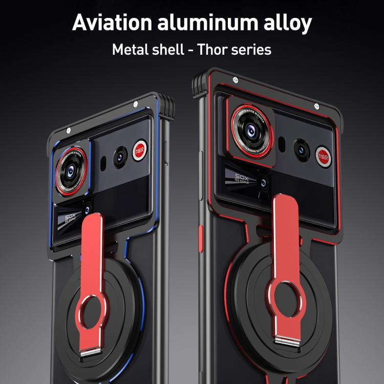 For ZTE nubia Z70 Ultra Hollow Borderless MagSafe Aluminum Alloy Phone Case with Detachable Rotation Holder