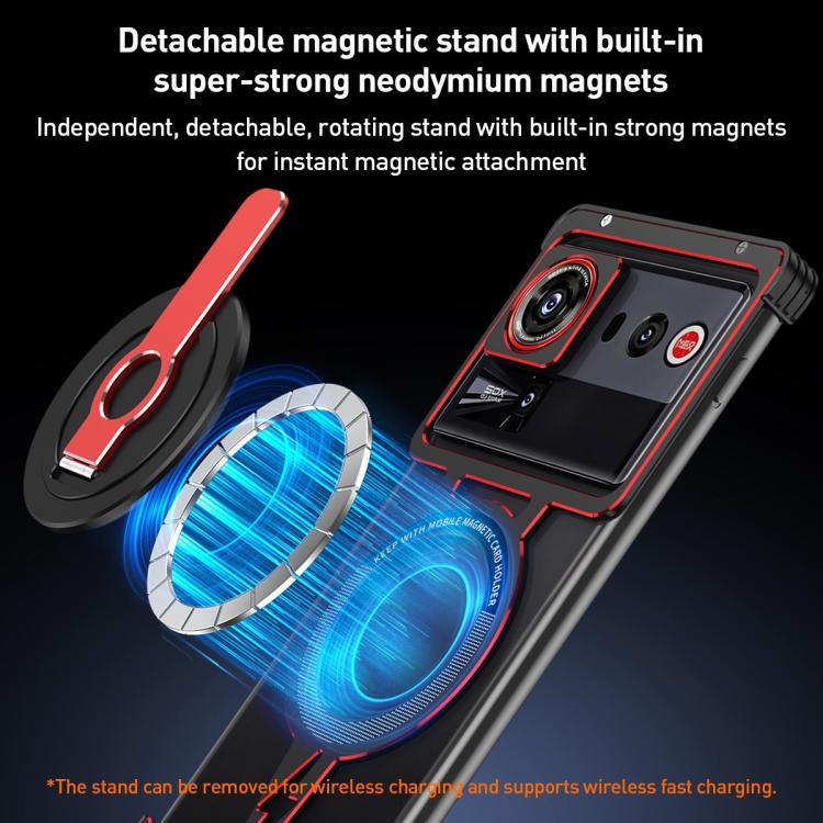 For ZTE nubia Z80 Ultra Hollow Borderless MagSafe Aluminum Alloy Phone Case with Detachable Rotation Holder