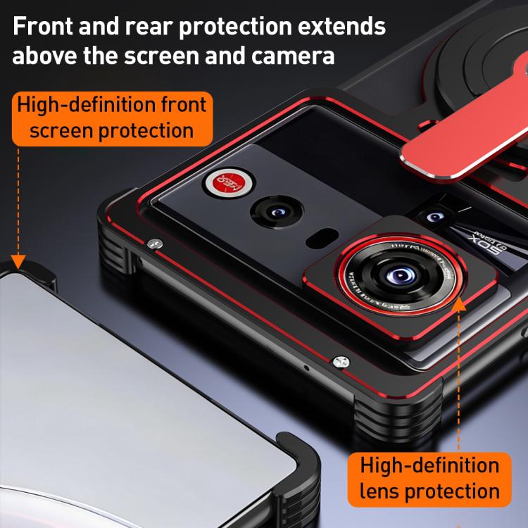 For ZTE nubia Z70 Ultra Hollow Borderless MagSafe Aluminum Alloy Phone Case with Detachable Rotation Holder