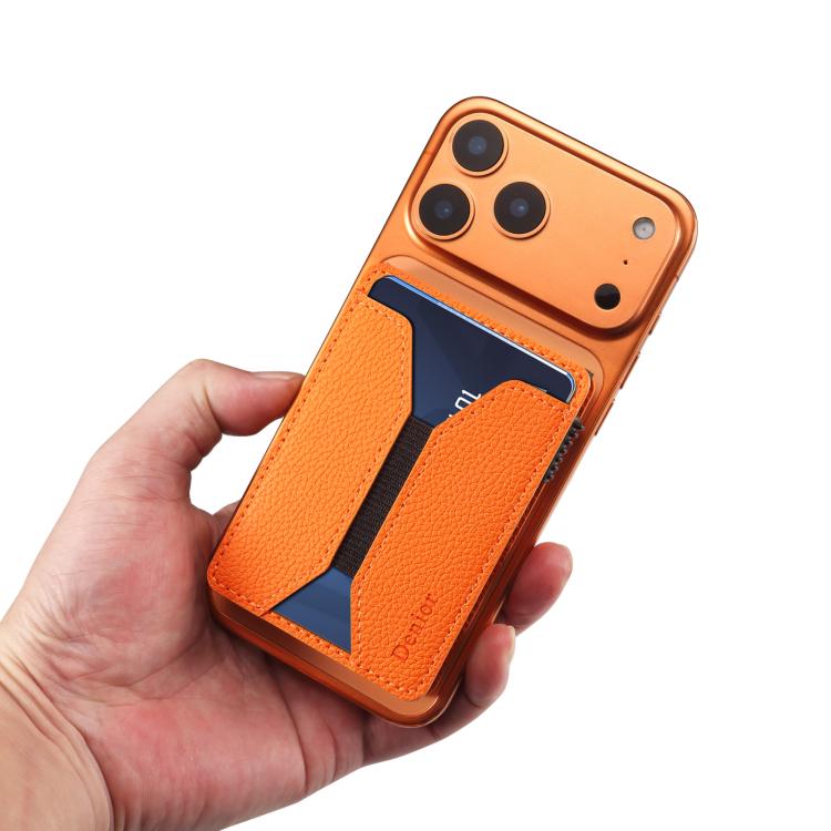 Denior V24 Litchi Texture MagSafe Wallet PU Leather Card Holder Bag
