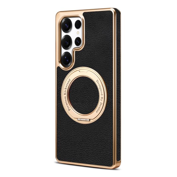 For Samsung Galaxy S25 Ultra 5G Denior A23 Magnetic Holder Electroplating Genuine Leather Phone Case