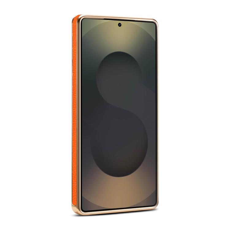 For Samsung Galaxy S24 Ultra 5G Denior A23 Magnetic Holder Electroplating Genuine Leather Phone Case