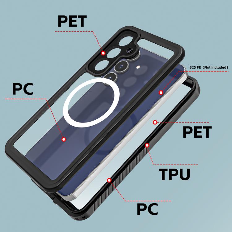 For Samsung Galaxy S25 FE 5G RedPepper MagSafe Shockproof IP68 Waterproof PC Hybrid TPU Phone Case - Black